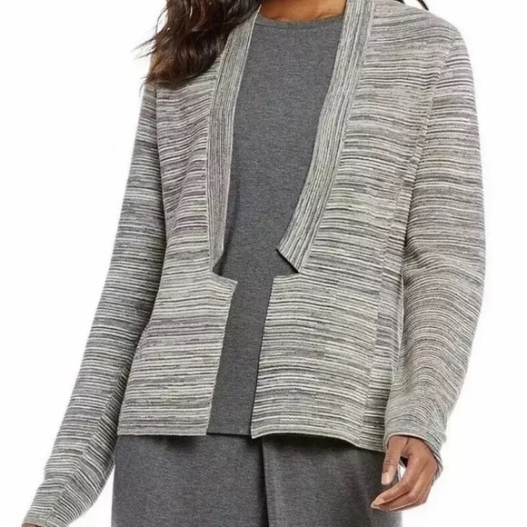 Eileen Fisher Tencel Cotton Notch Collar Cardigan, Maple Oat, Sz Large, NWT - Picture 3 of 9